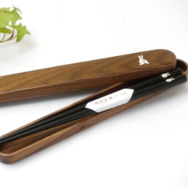 画像1: 象嵌細工　黒檀のお箸と箸箱セット (1)